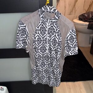 Women's Black & White Patterned Rash Guard Top